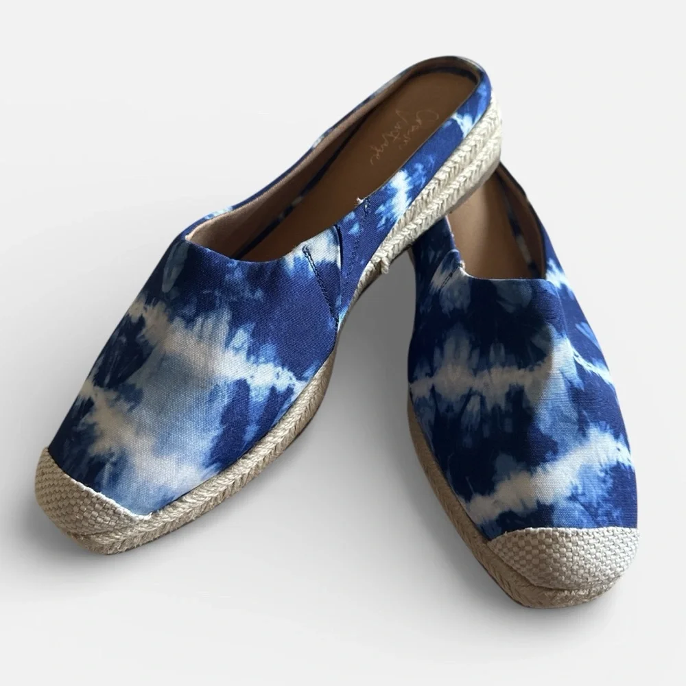 Crown Vintage Lonari Blue Tie-Dye Espadrilles slip on textile clogs shoes Sz 9.5